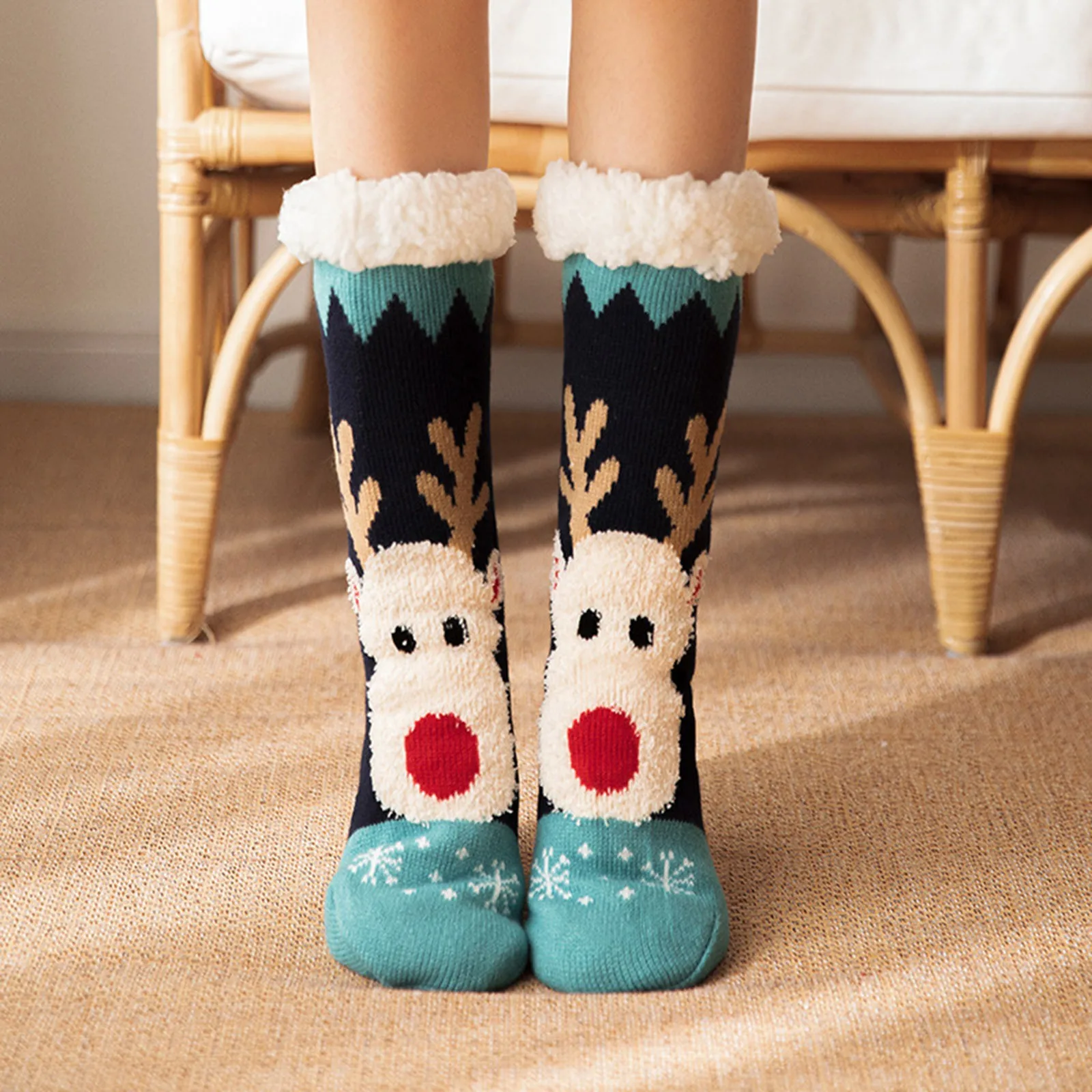 

Christmas Socks Womens Kawaii Graphic Cartoon Non Slip Slipper Socks Winter Warm Soft Cozy Fuzzy Fleece Lined Home Socks Hosiery