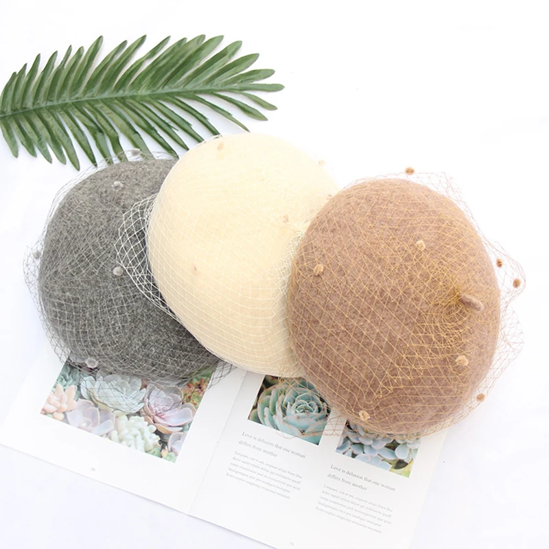 

Lace Pearl Hat Beautiful Basic Design Felt Beret Women's Wool Blend Retro Elegant Spring Winter Party Wedding Beret Hat