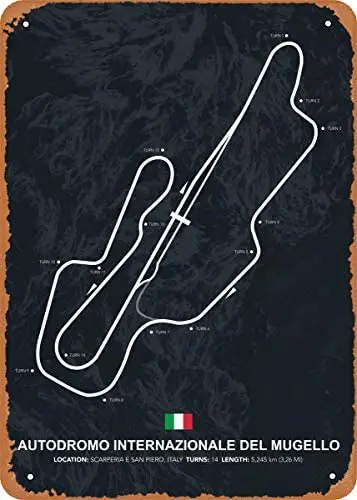 

Винтажный металлический знак, гонка, цепи, Оловянная пластина Mugello, Настенный декор, металлический постер, металлическая живопись, плакат ...