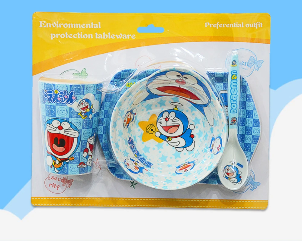

Baby Feeding Plate Doraemon Children Tableware Melamine Tray Dish Bowl Spoon Cup Food Training Dinnerware Set Kids Gift Sets