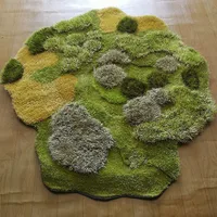 Cute Irregular Shaped handmade  mossy tufting area rug 135x155cm,Green Color  bedside carpet, decoration children room floor mat