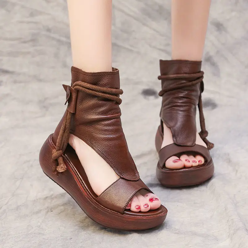 

Ladies Sandals Women Flat Shoes Fish Mouth Shape Artificial Leather Thick Bottom Solid Color Increase Non Slip