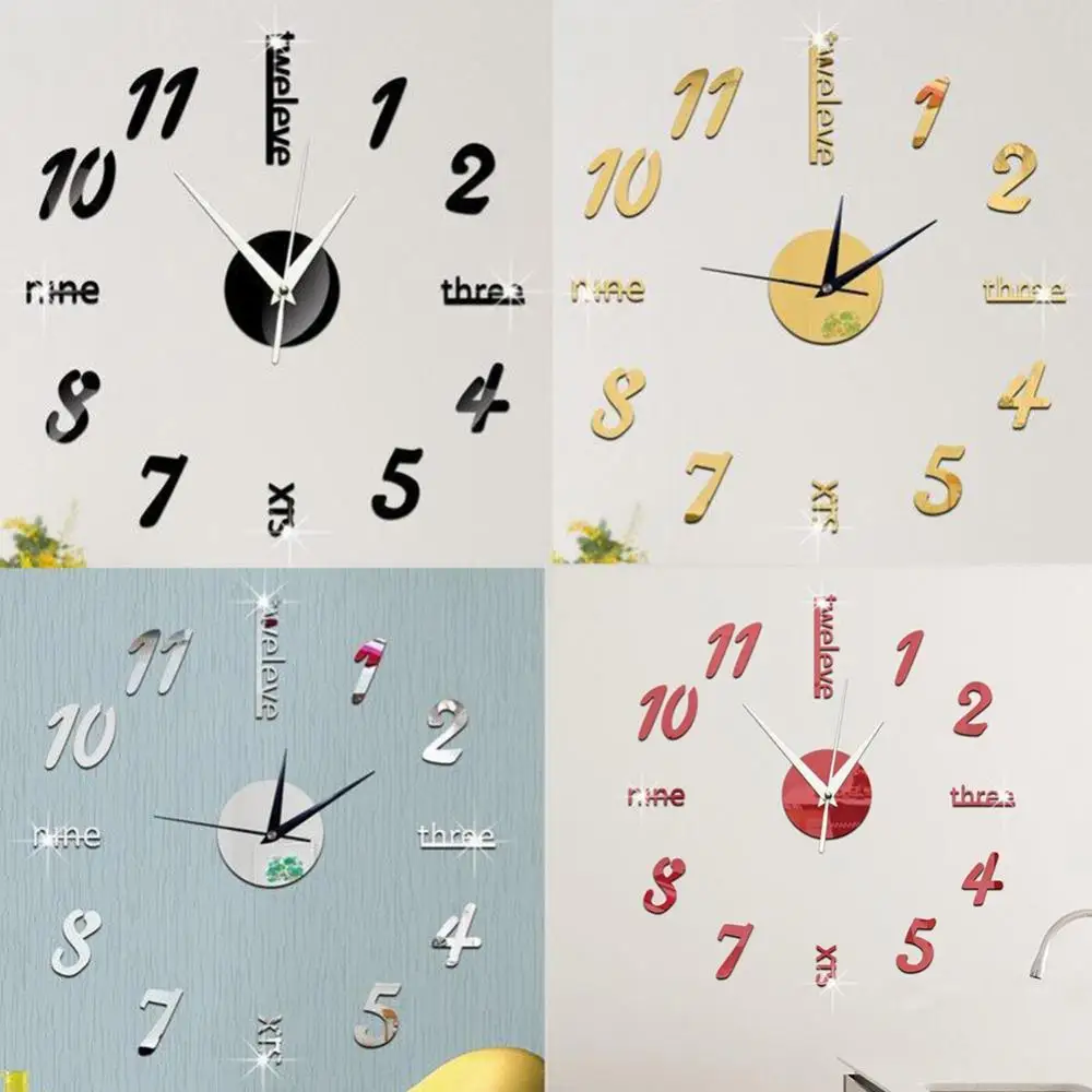 

Mirror Numbers Letters 3D Wall Clock Sticker DIY Analog Home Art Hanging Decor