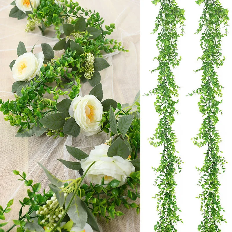 

184cm Artificial Eucalyptus Rattan Wall Hanging Artificial Willow Leaves Wicker Vine Green Plant Outdoor Wedding Home Decoration