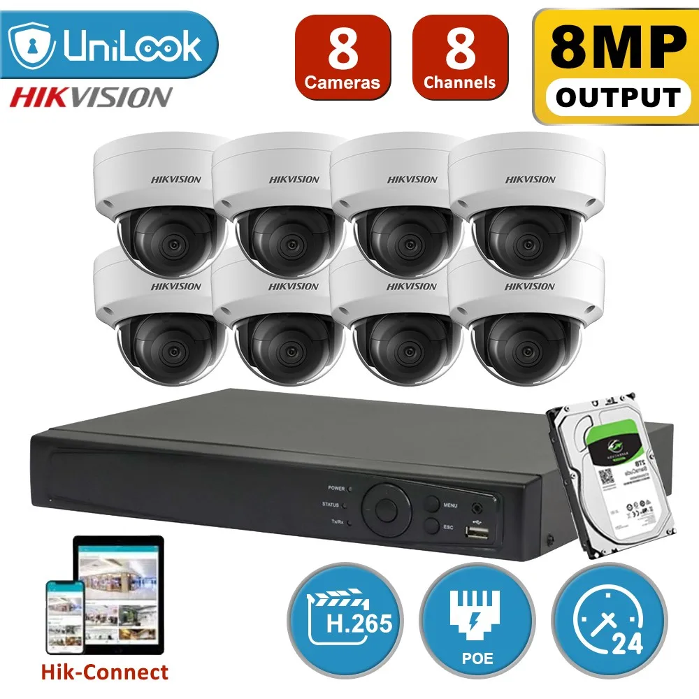 

Hikvision CCTV Camera System 4K 8MP IP Camera POE with Audio 8CH H.265+ NVR Max.8TB HDD Video Surveillance Kit DS-2CD2185FWD-IS