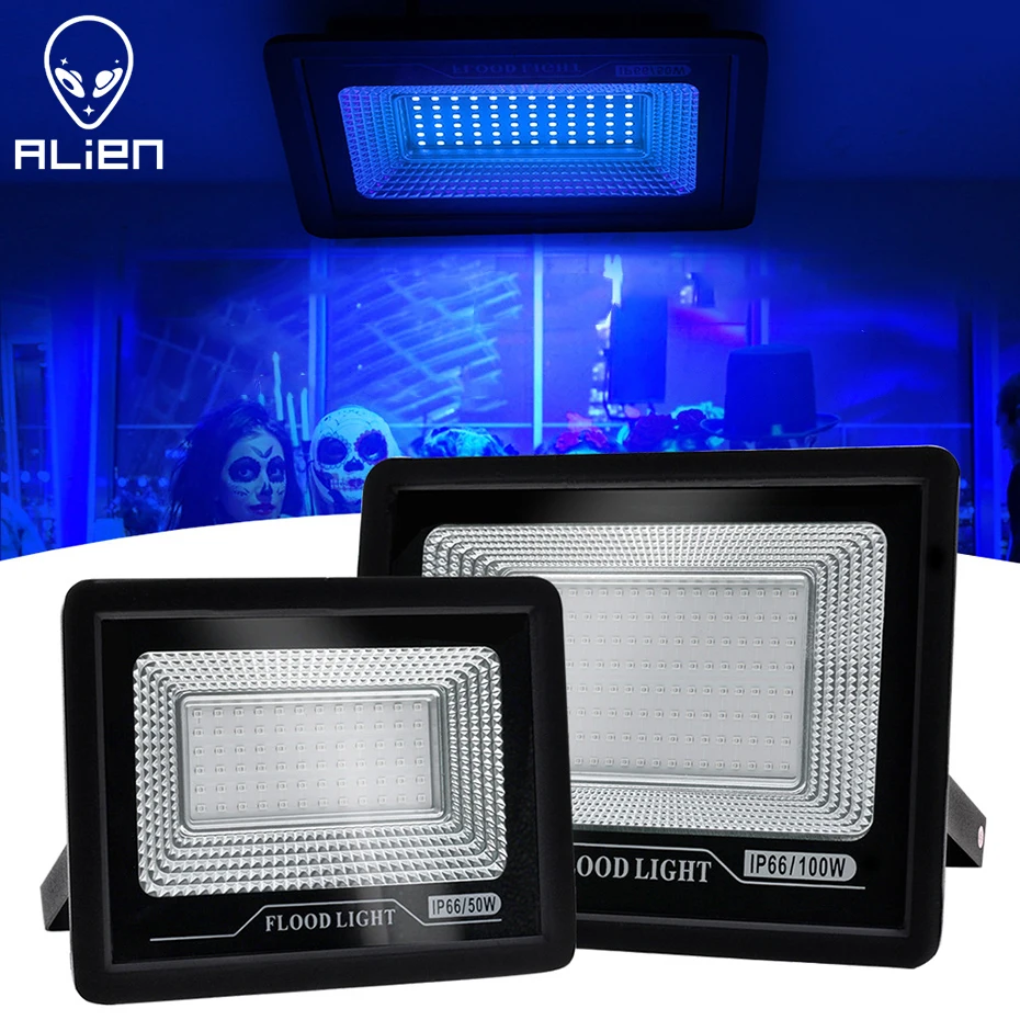 ALIEN 100W LED Waterproof 392nm UV Black Light Stage Blacklight Ultraviolet Flood Lamp for Halloween Xmas Dance DJ Disco Party
