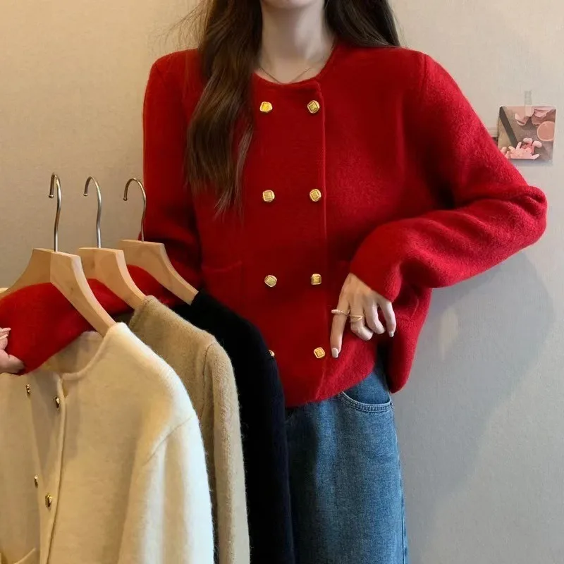 

Осенний Новый двубортный кардиган, Женский дизайнерский нишевый темпераментный свитер, трендовый пиджак