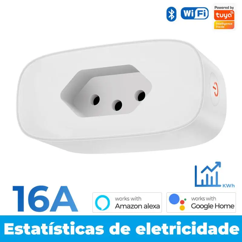 

Tuya Bluetooth WiFi Smart Plug , 16A Brazil Standard Smart Life APP Remote Smart Socket Voice Works for Google Home, Alexa Echo