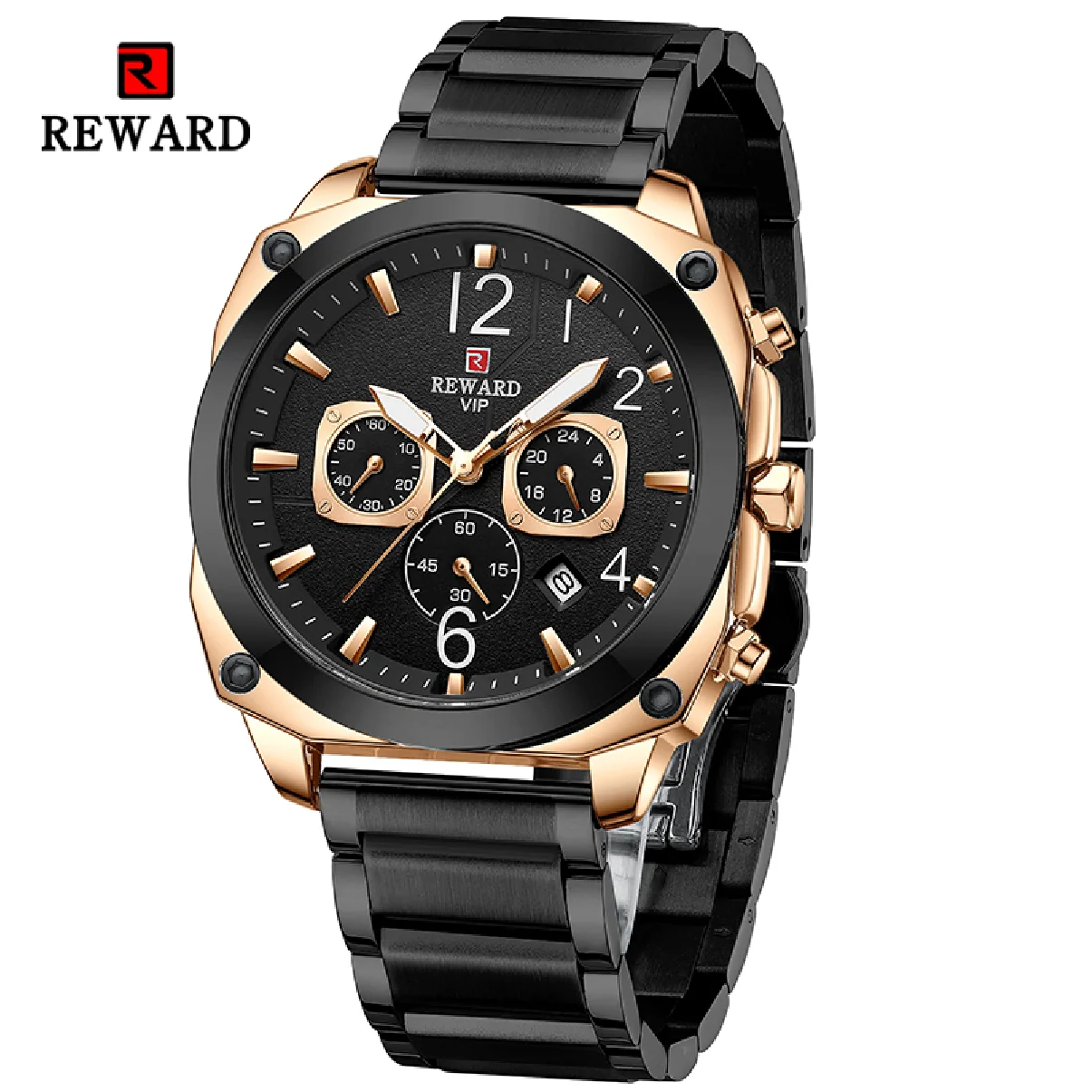 

REWARD Mens Quartz Watches for Man Waterproof Luminous Chronograph Wrist Watch Stainless Steel Wristwatch Christmas Gift for Dad