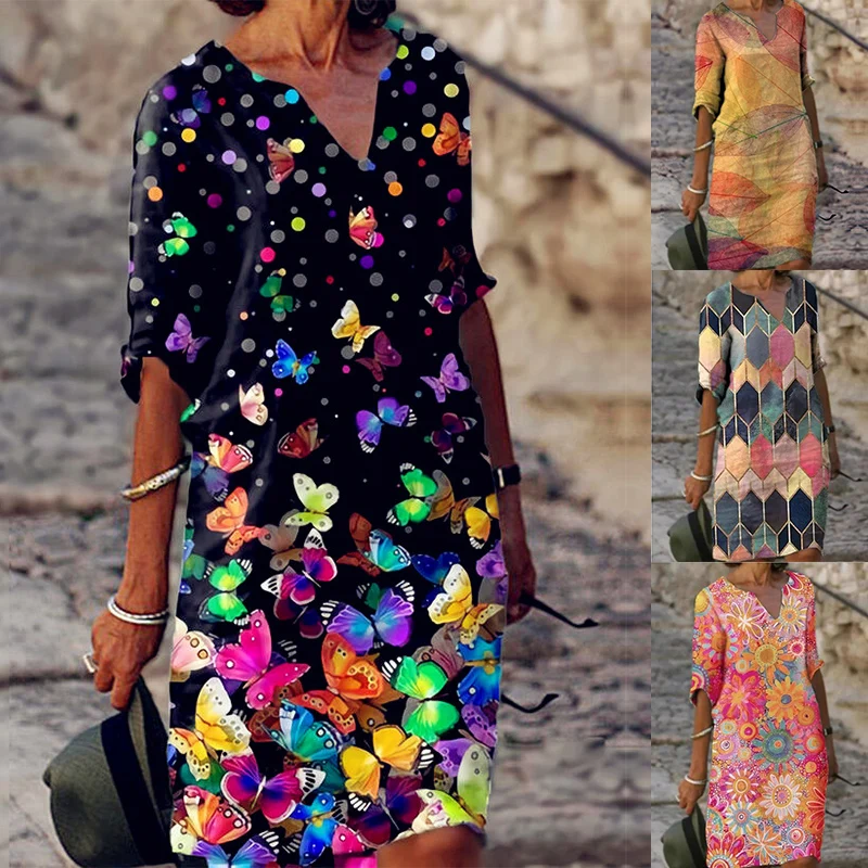 

Women Loose Spring Vintage Ruffles Befree Dress Large Big Printed Sexy Summer Boho Casual Party Elegant Dresses