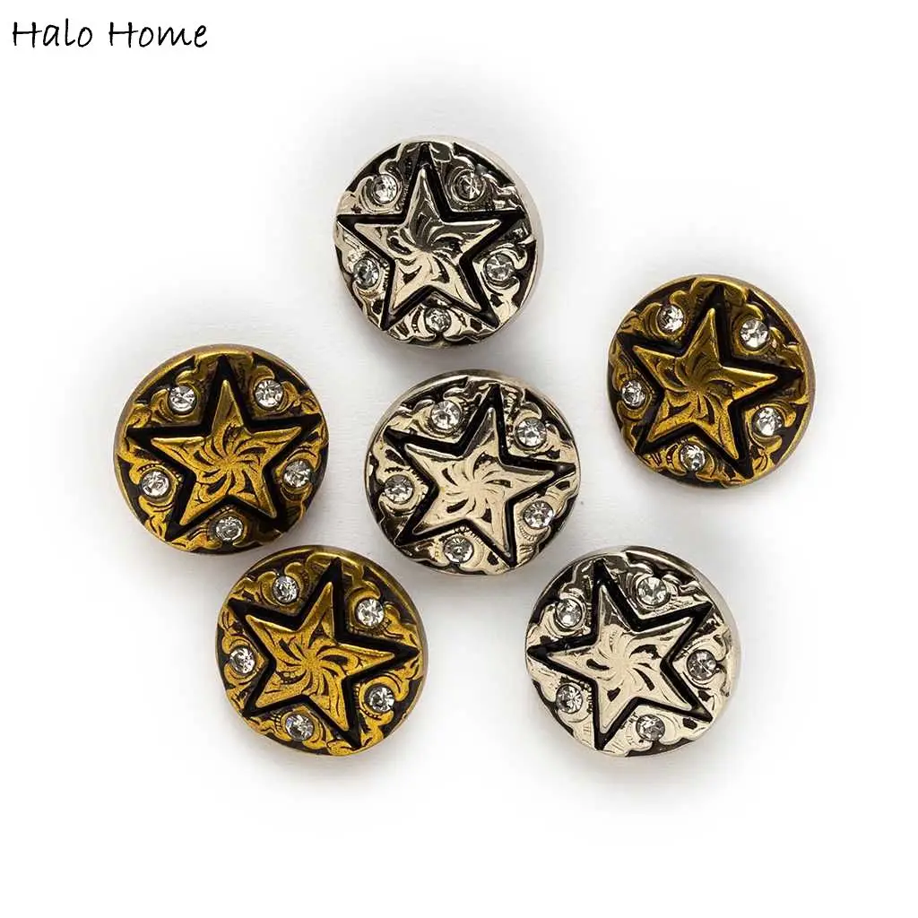 

5pcs Retro Star Round Shank Metal Button Sewing Scrapbooking Home Clothing Replace Handmade Crafts Accessories Decor