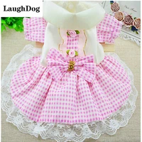 dog dress clothes for small dogs dress princess bowknot plaid dog dress spring summer party dress for dogs lace princess clothes
