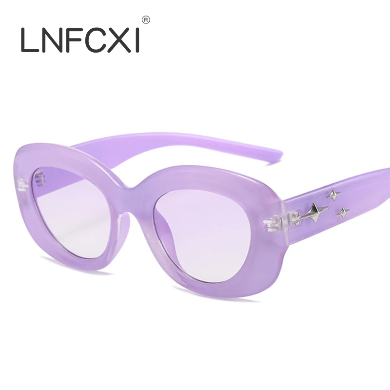 

LNFCXI Luxury Oval Women Sunglasses Fashion Vintage Brand Designer Gradient Sun Glasses for Female Shades Star Eyewear UV400