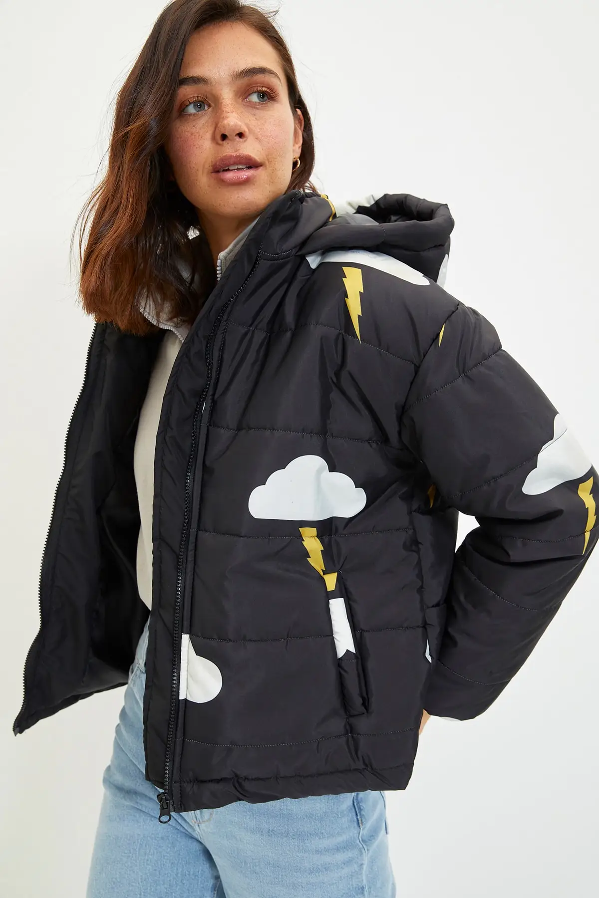 

Trendyol Cloud Pattern Hooded Inflatable Coat TWOAW22MO0234