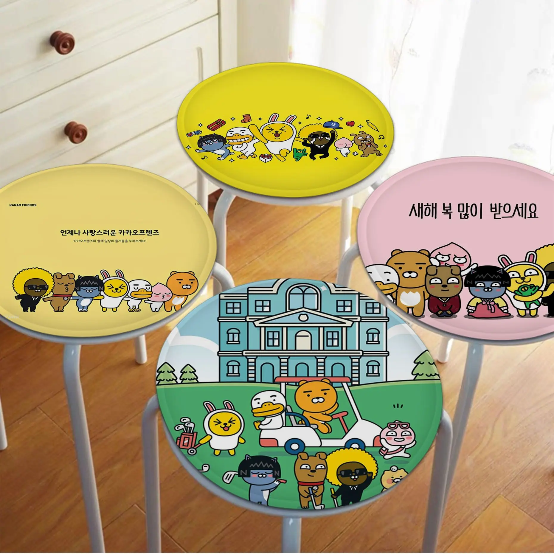 

Cool Korean Cartoon KA-KAO FRIENDS Round Dining Chair Cushion Circular Decoration Seat For Office Desk Chair Mat Pad