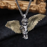 little angel sterling silver necklace male cupid eros pendant personality sweater chain angel patron saint woman