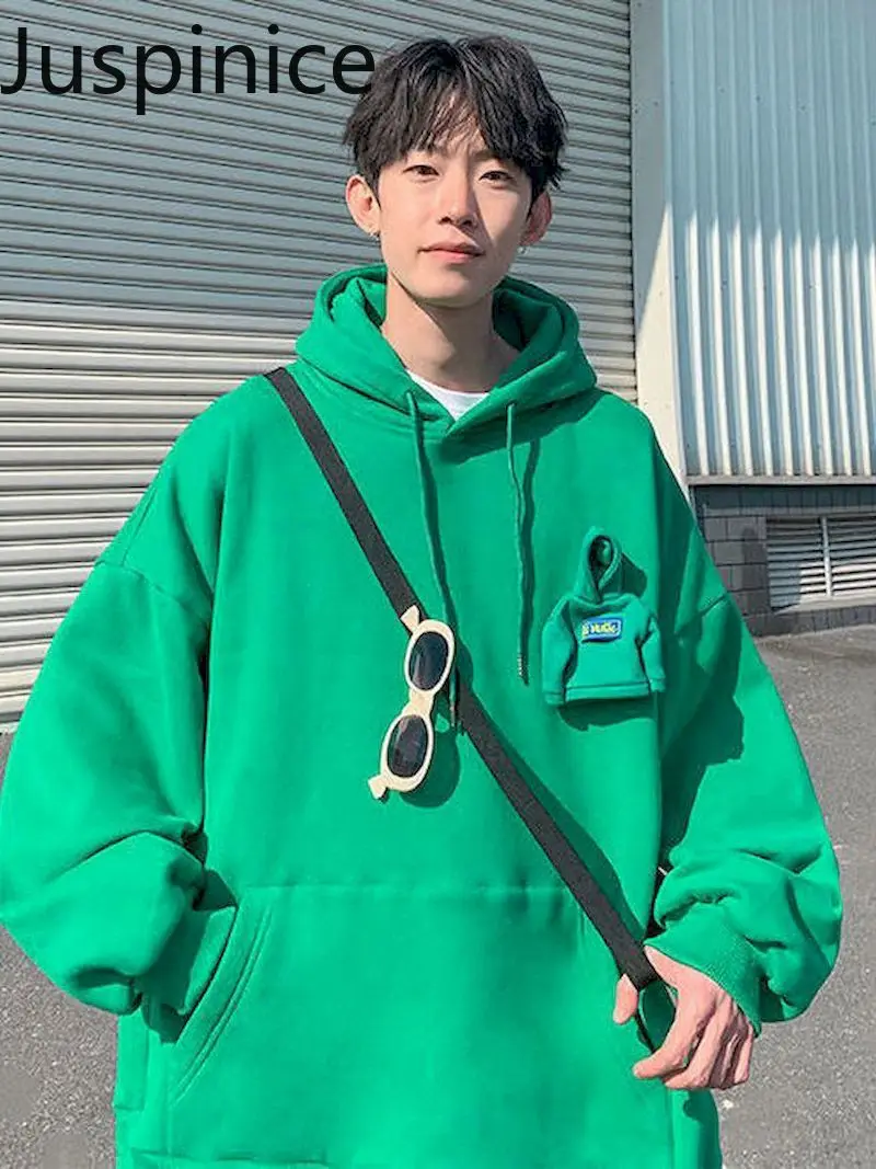 

Juspinice Personality Three-dimensional Doll Hoodies Men Solid Color Hooded Pullovers Loose Casual Streetwear 2020 Spring Autumn