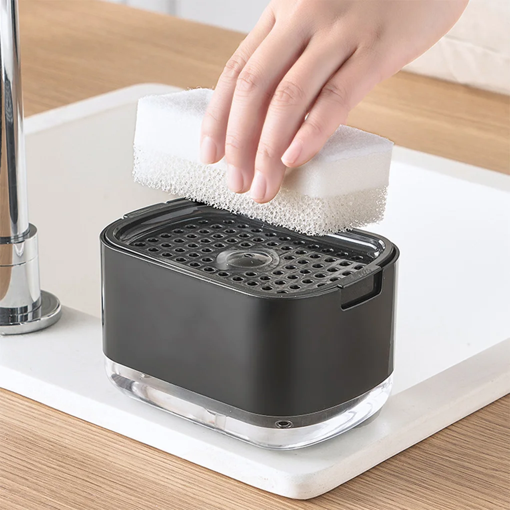 

Sponge Holder 300ml Bathroom Countertop Dishwashing Press Dispenser Organization Sink Double Layer Box Plastic Organizer