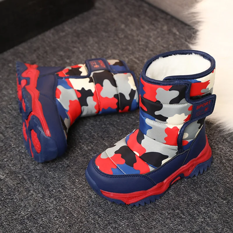 Children Winter Boots Camouflage Plush Warm Kids' Sneakers Antiskidding Thick Outdoor Kids Shoes Botas Para Ninos