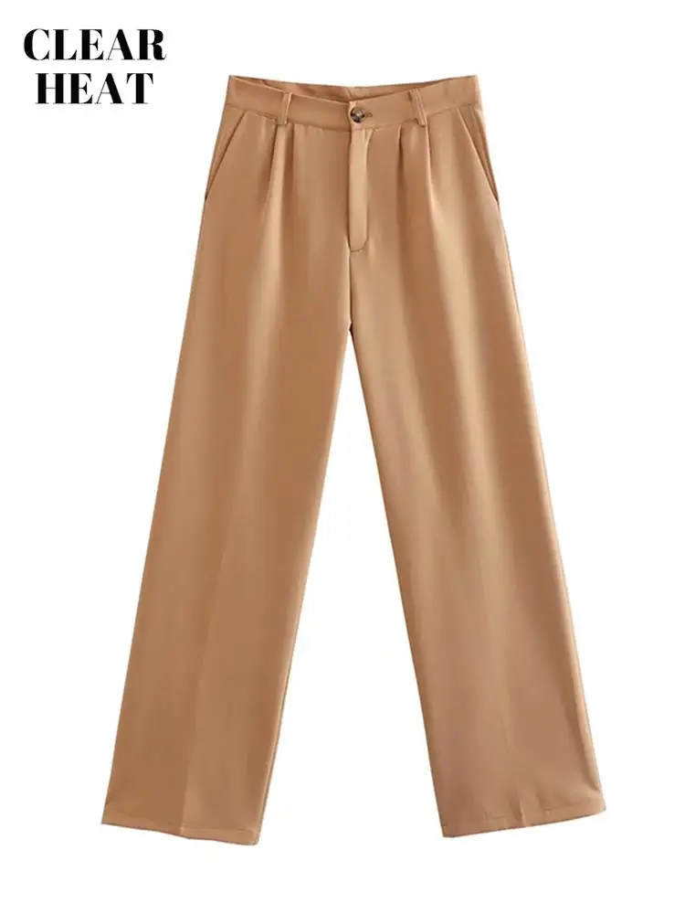 

Women Solid High Wasit Wide Leg Classic Trousers Vintage Oversized Casual Trousers 2022 Autumn Elegant Office Lady Suit Pants