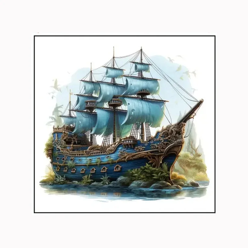 

Синяя наклейка на стену парусник ПВХ