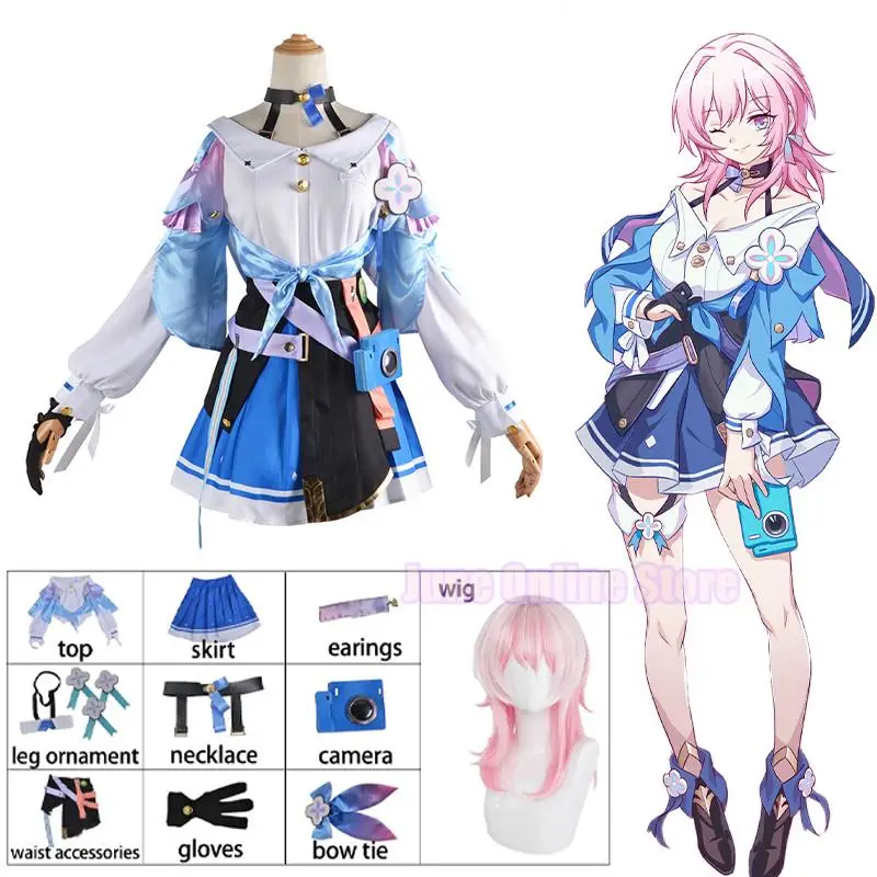 

Game Honkai Star Rail March 7th Cosplay Costume Anime Star Rail Cosplay Uniform Wig Suit Halloween Dresses for Girl Women