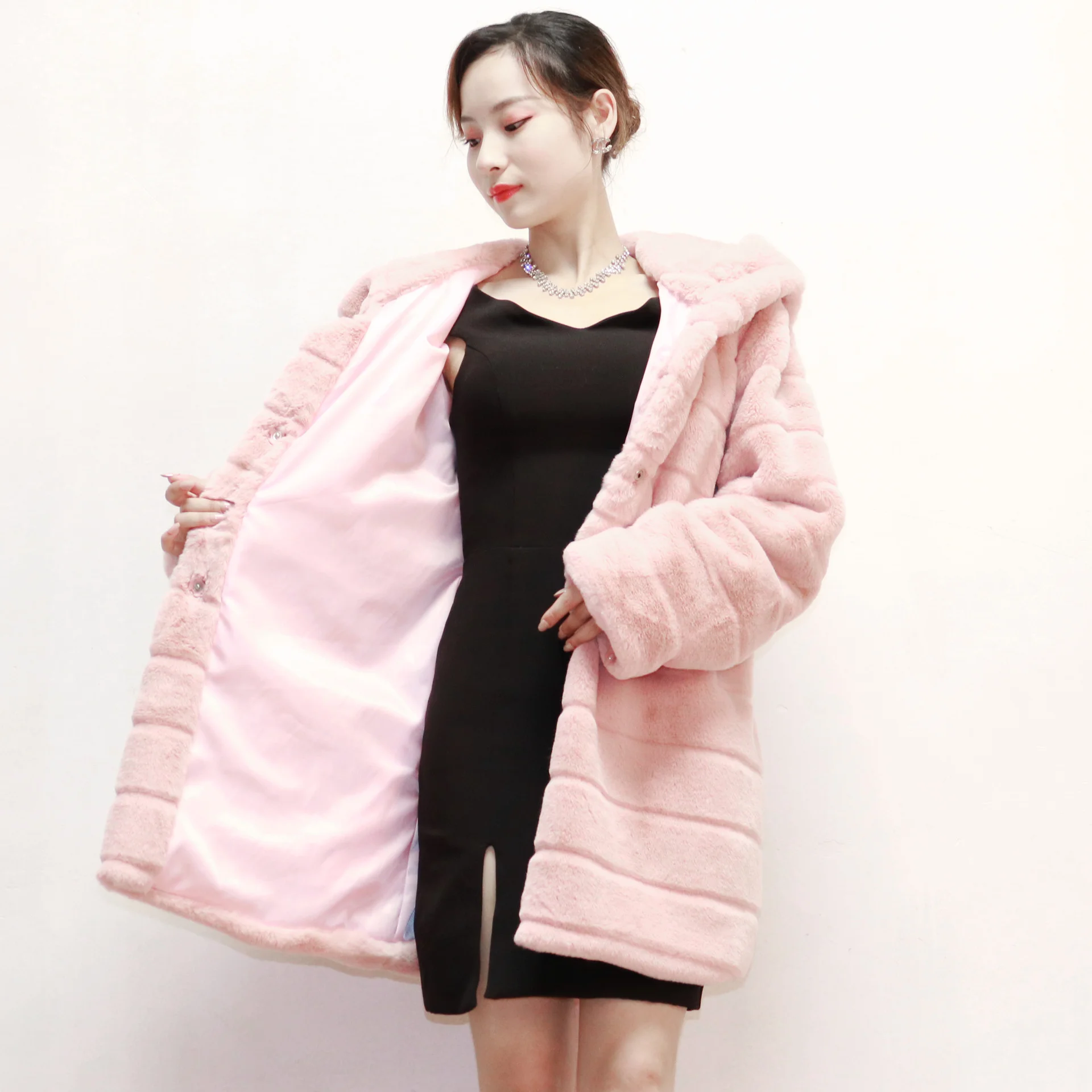 ICCLEK 2019 fur coat women's imitation rabbit fur coat hat belt imitation fur coat