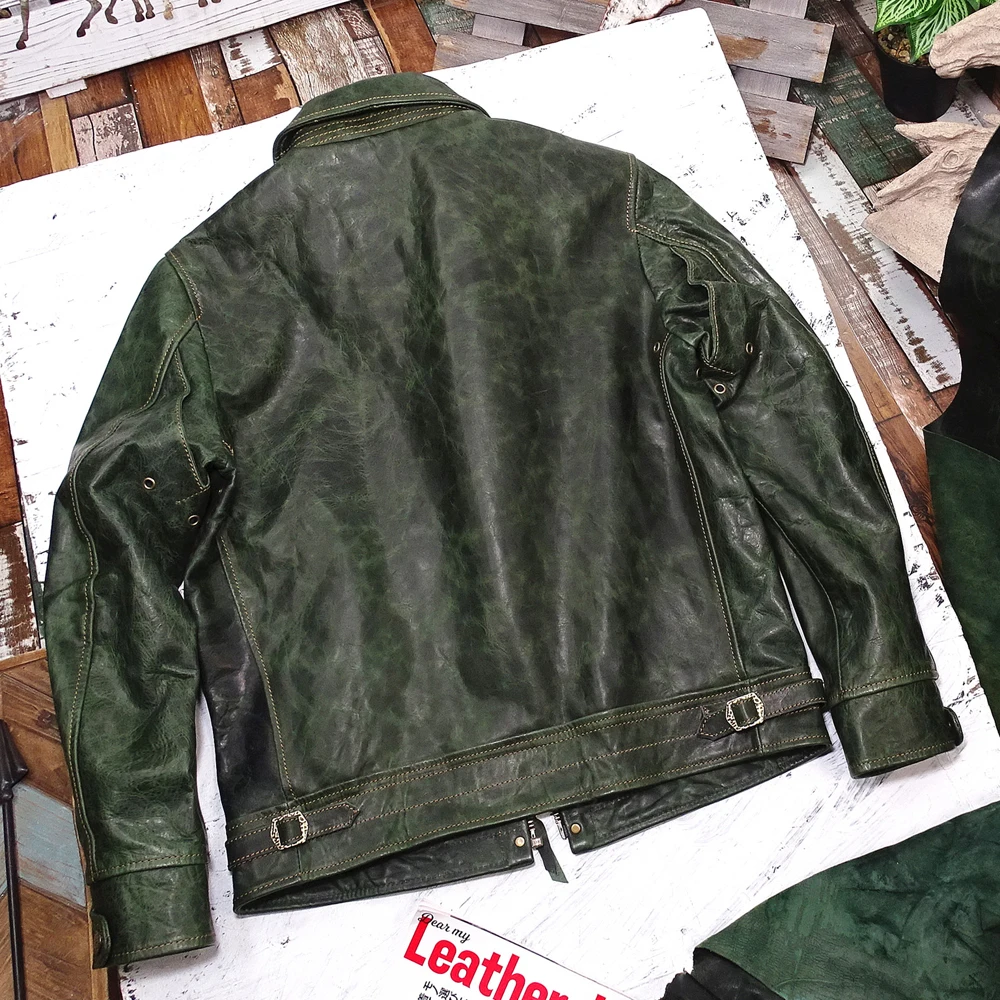 Зимняя мужская куртка-бомбер из натуральной кожи верхнее пальто зеленая куртка