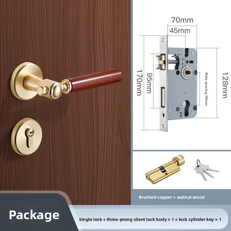 

Дверной замок для спальни из орехового дерева, винтажный замок с деревянной дверной ручкой, магнитный/бесшумный замок с разделенной ручкой