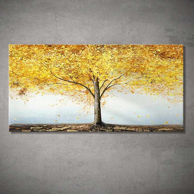 

100% Handmade Handpaint Oil Paintings On Canvas Forest Golden Tree Leaves Abstract Texture Wall Art Mural Living Room Home Decor