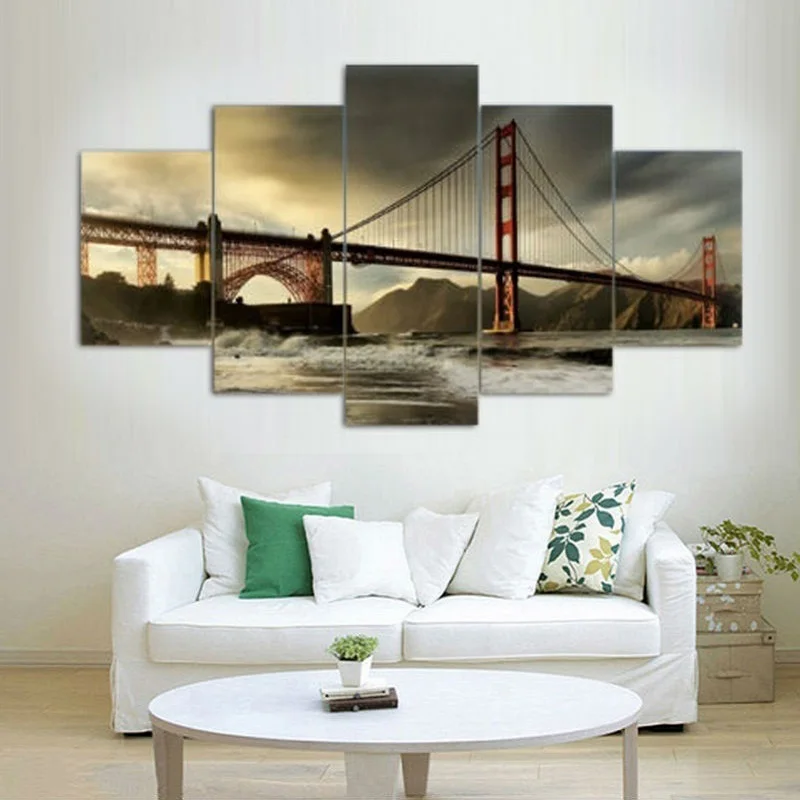 

Angel's Art 5pcs/Set Unframed Golden Gate Bridge Print Oil Painting On Canvas For Home Decor