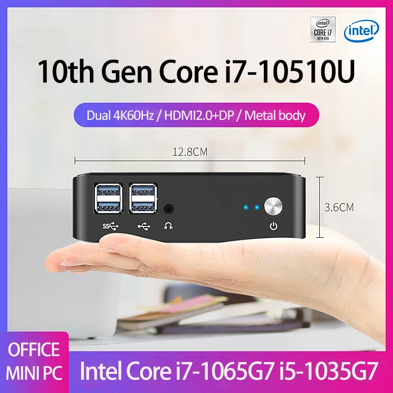 

Мини-ПК 10-го поколения 2022, Core i7 10510U i5 10210U 2 * DDR4 NVME M.2, карманный настольный компьютер Window10 Pro Type-c 4K HDMI2.0 DP