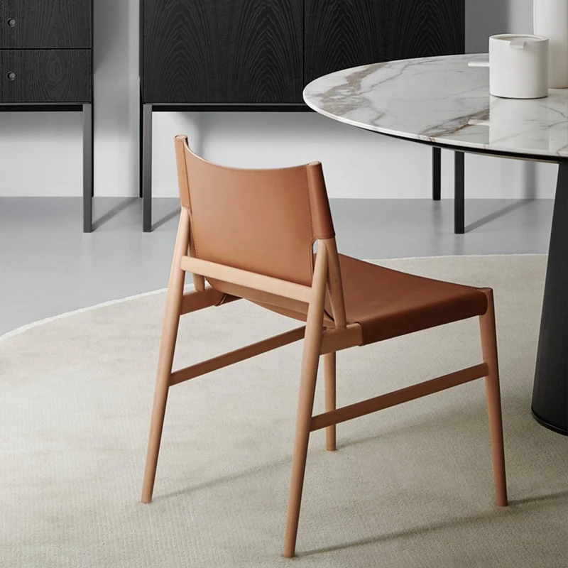 

Custom buuti Nordic designer Yu Jifeng solid wood leather dining chair coffee chair leisure chair net red