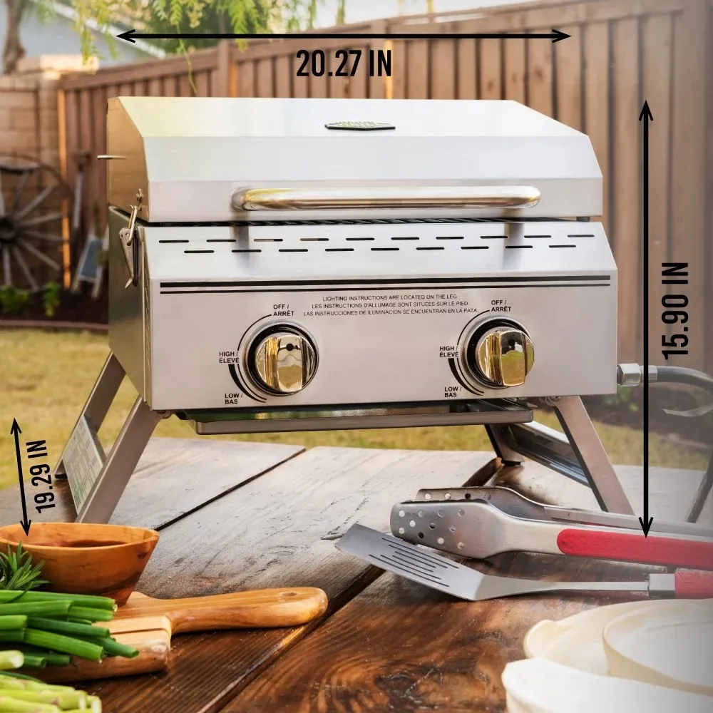 

Propane Gas Grill Tabletop Stainless Steel with 2 Burner Removable Grease Tray