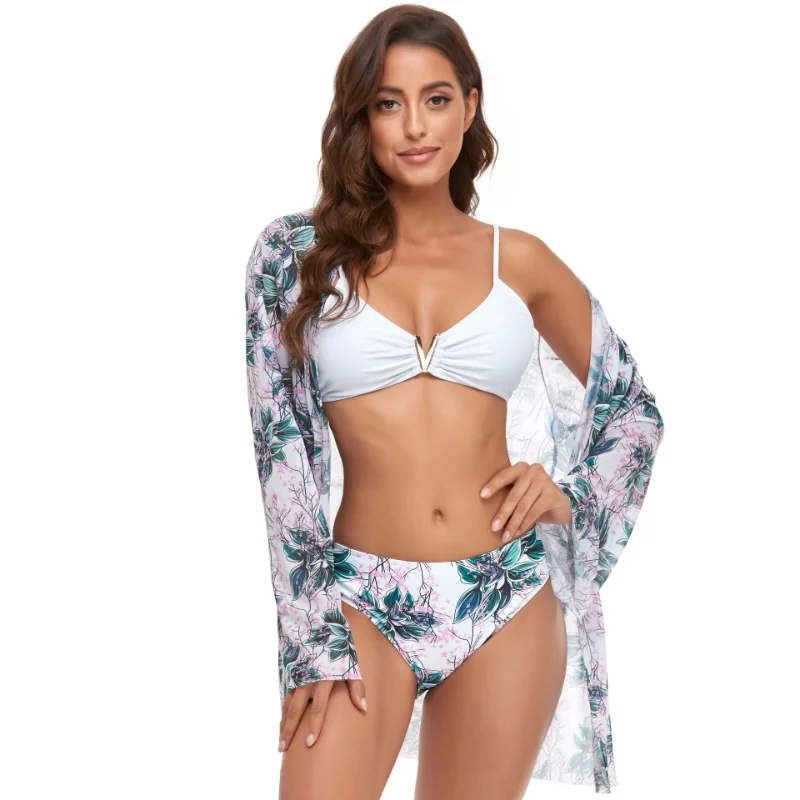 

Swimwear Women Bikini Set New European and American Sexy Women's Split Skirt Three-piece Set Ruffle Print Bikini Swimsuit