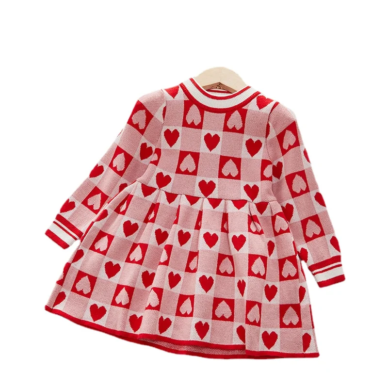 Girls Dress Autumn New Fashionable Heart-shaped Print Skirt Baby Girl Autumn Princess Sweater Dress   vestido niña  dress images - 6