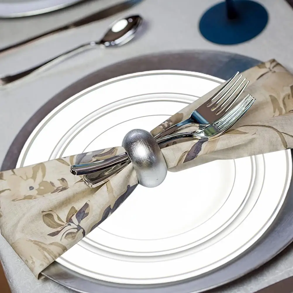 50 шт. пищевых пластиковых обеденных тарелок серебристые и золотистые ободки 25