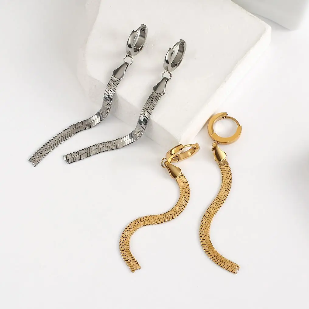 

FLASHBUY Fashion Snake Chain Hoop Earrings Stainless Steel Herringbone Gold Color Chain Earrings For Women Fashion Jewelry
