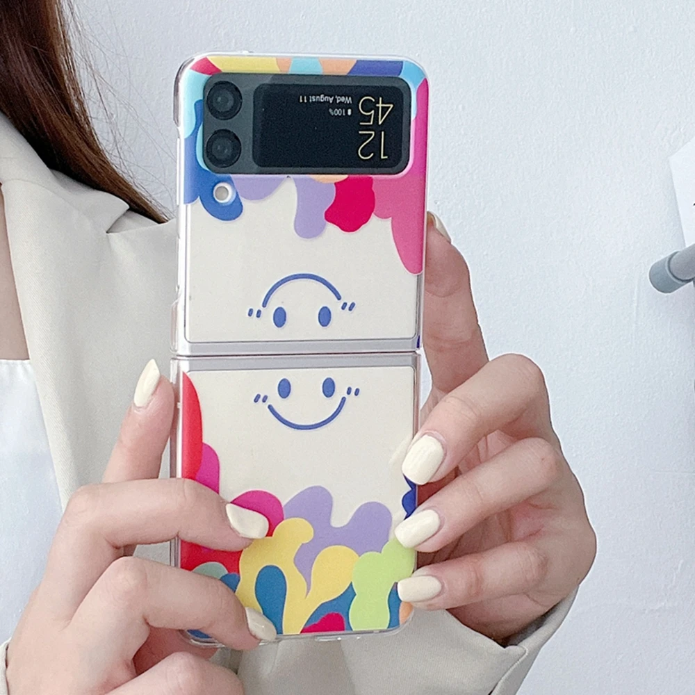 

For Samsung Galaxy ZFlip3 Cute Cartoon Smiley Flower Case For Samsung Galaxy Z Flip 3 ZFlip 3 Z Flip3 Love Heart Soft TPU Cover