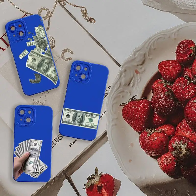 

money dollar Phone Case For iPhone 13 12 11 Pro MAX Mini X XS XR 7 8 Plus Camera Lens Liquid Silicone Klein Blue