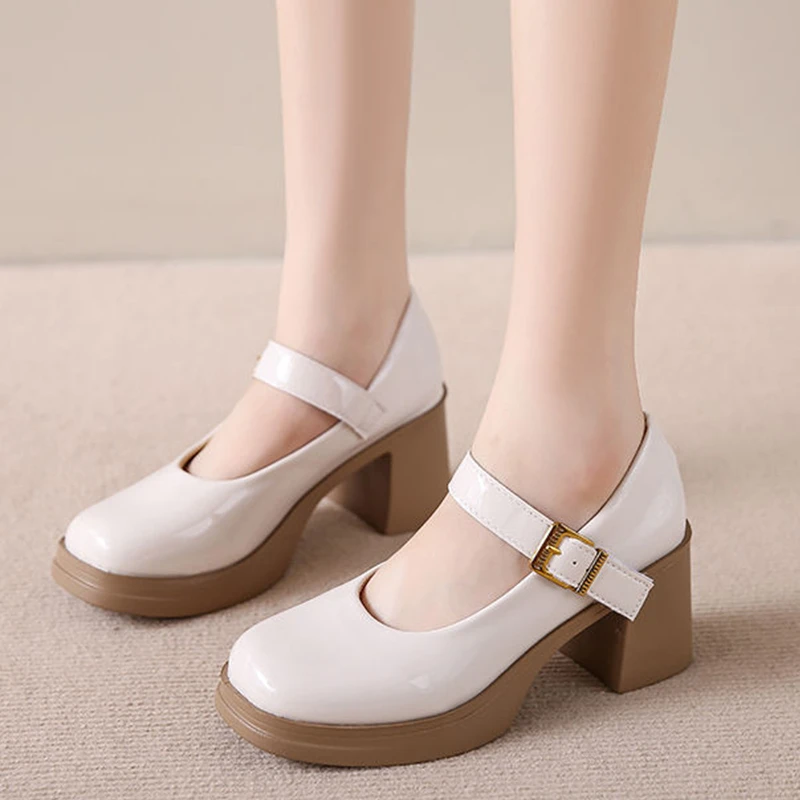 Туфли Мэри Джейн на одной пуговице женские летние винтажные белые туфли средней