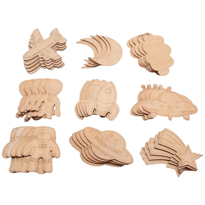 

45 PCS Wooden Paint Crafts Outer Space Unfinished Blank Wood Cutouts DIY Art Project For Kids Painting Home Decoration