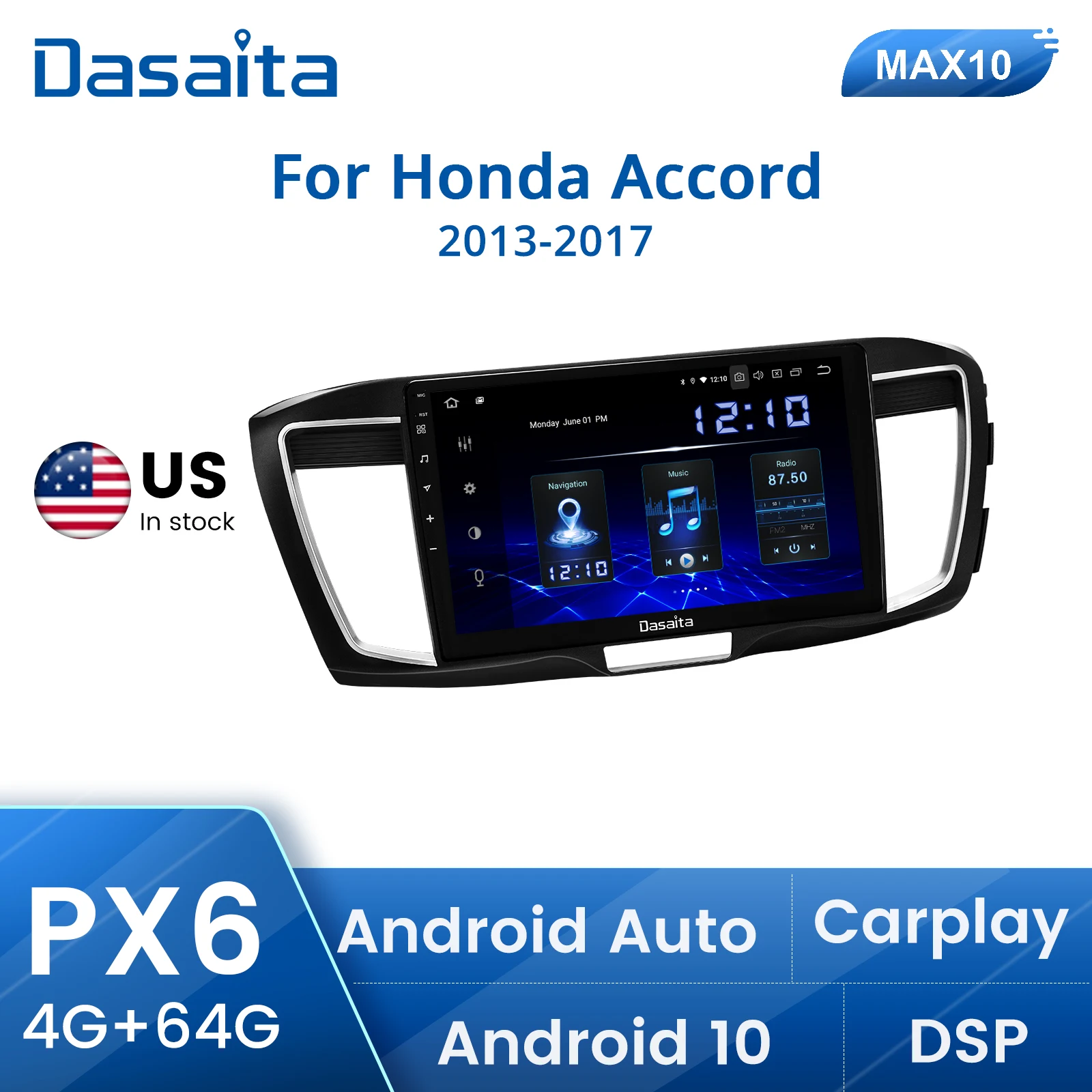 Автомобильное радио Dasaita 1 Din для Honda Accord 2.4L 2013 до 2017 9-го поколения 10 2 дюймов Android 11