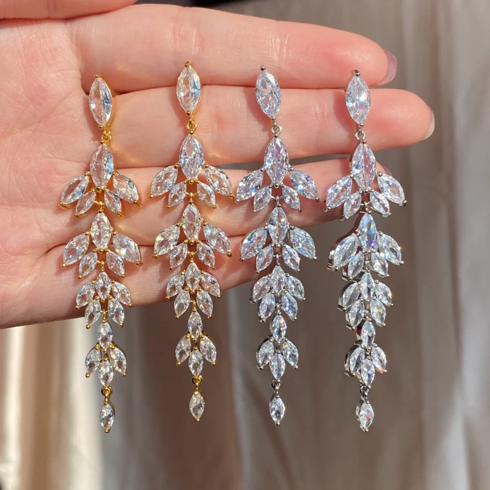 

Роскошные длинные висячие серьги RAKOL для женщин, изящные блестящие свадебные серьги с кубическим цирконием, ювелирные изделия для помолвки ...