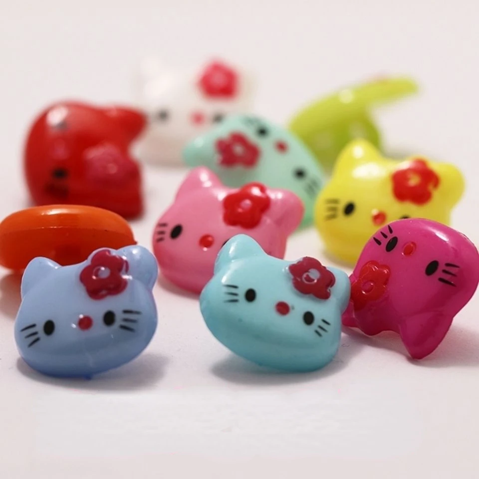 

A Pack of 50 Pieces Baby Children's Clothing Wool Cotton-Padded Clothes Handmade Plastic Cute Bright Cartoon Hello Kitty Buttons