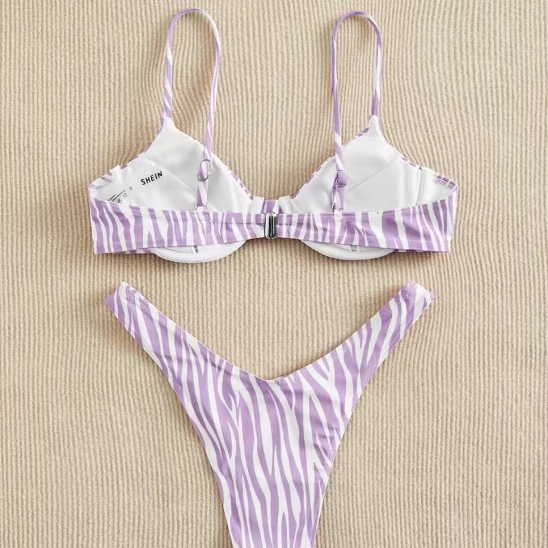 Сексуальное шелковое полосатое бикини женское с принтом лямкой на шее наборы