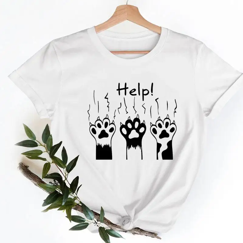 

Women T-shirts Ladies Fashion Casual Clothing Female Tee 90s Style Cute 90s Cat Short Sleeve Cartoon Clothes Graphic Tshirt