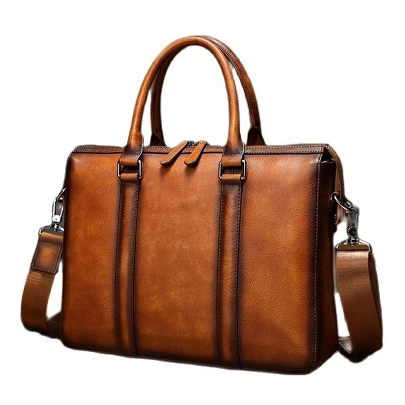 Retro Business Briefcase For Men Women Documents Handbags Genuine Leather Laptop Bag Office Shoulder Bag Fashion Computer Bag