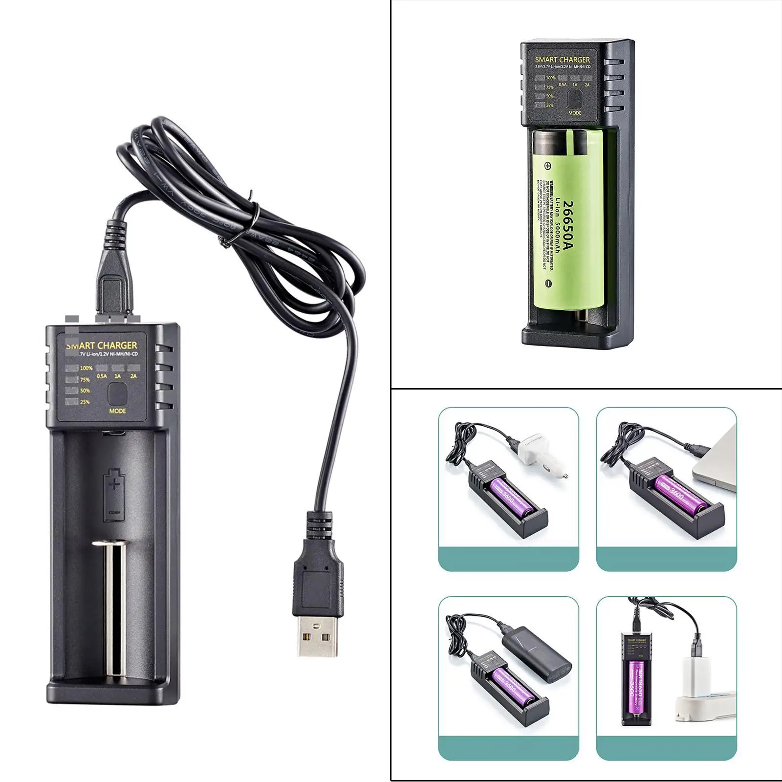 

Universal 18650 Battery Charger with USB Port for 3 6V 3 7V LI-Ion Battery