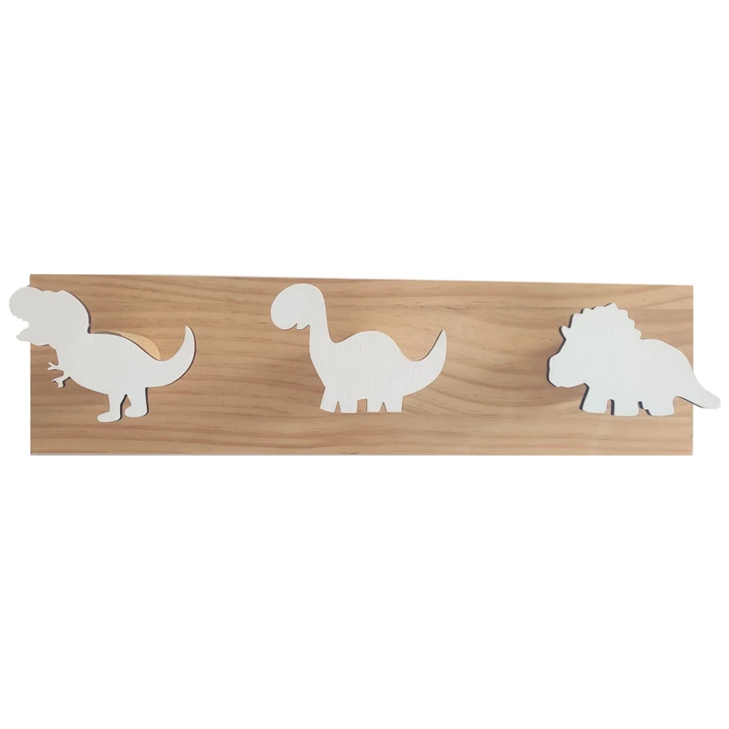 

Kids Dinosaur Wall Mounted Coat Hooks Wooden Door Hanger for Boys Bedroom Nursery Playroom Decorations -White